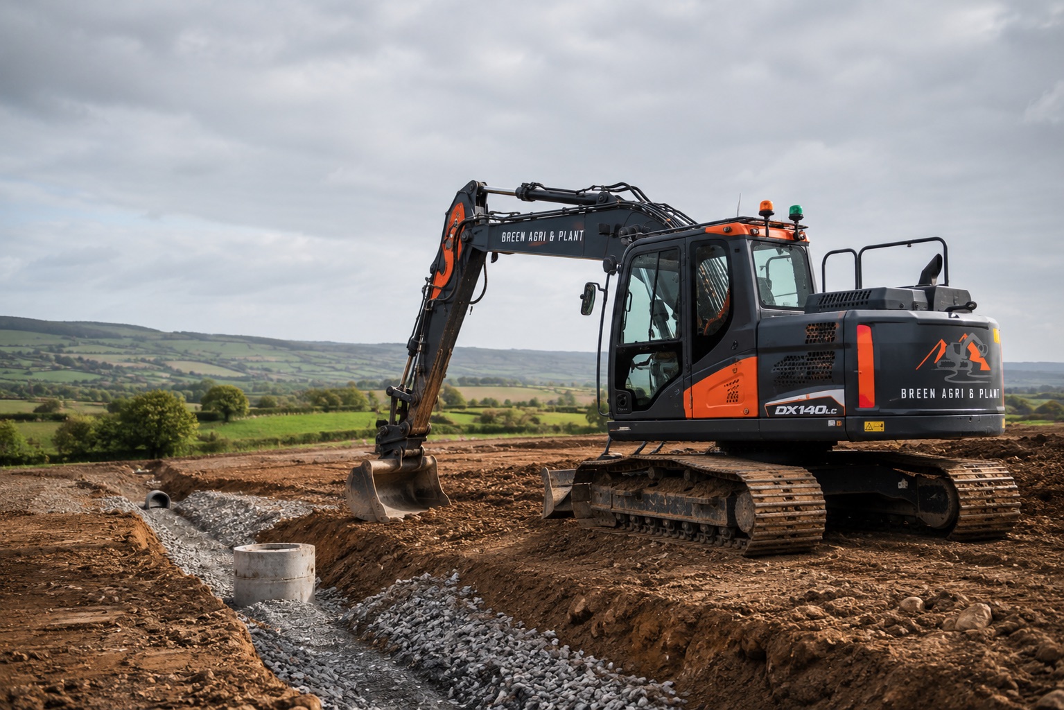 Breen Agri & Plant excavator carrying out land drainage works